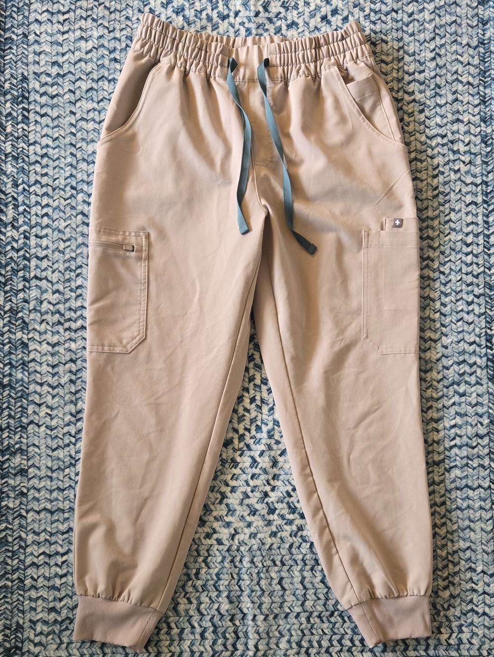 Figs Grey/ Tan Jogger Style Scrub Pants With Teal Ties